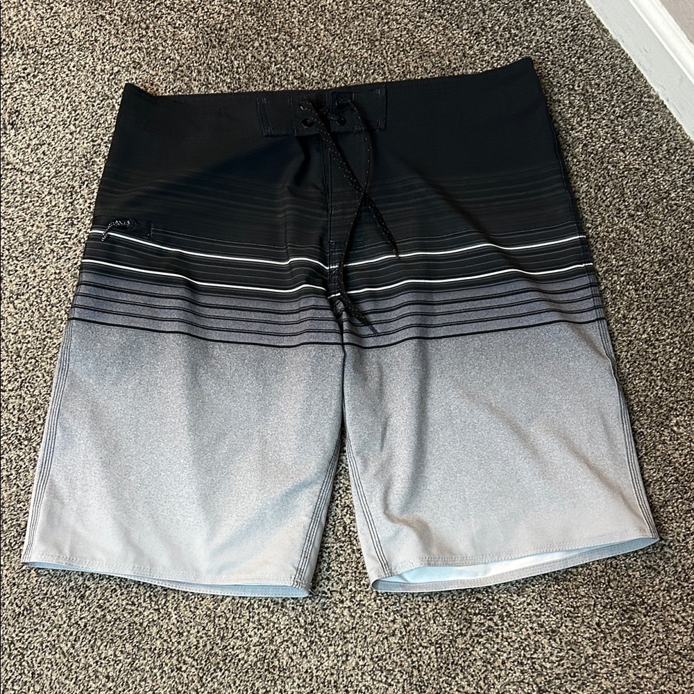 Burnside Black and Gray Striped Board Shorts